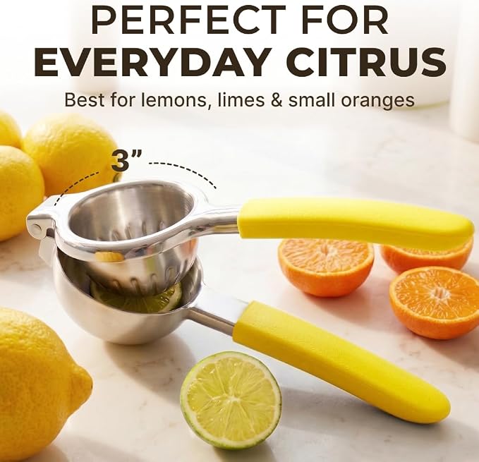 Stainless Steel Lemon Squeezer Press - No Seeds, Pro-Grade, Effortlessly Get Every Drop - Manual Non-Slip Grip Design - Lemon Lime Squeezer, Orange, and Citrus Fruit Hand Held Lemon Juicer Squeezer