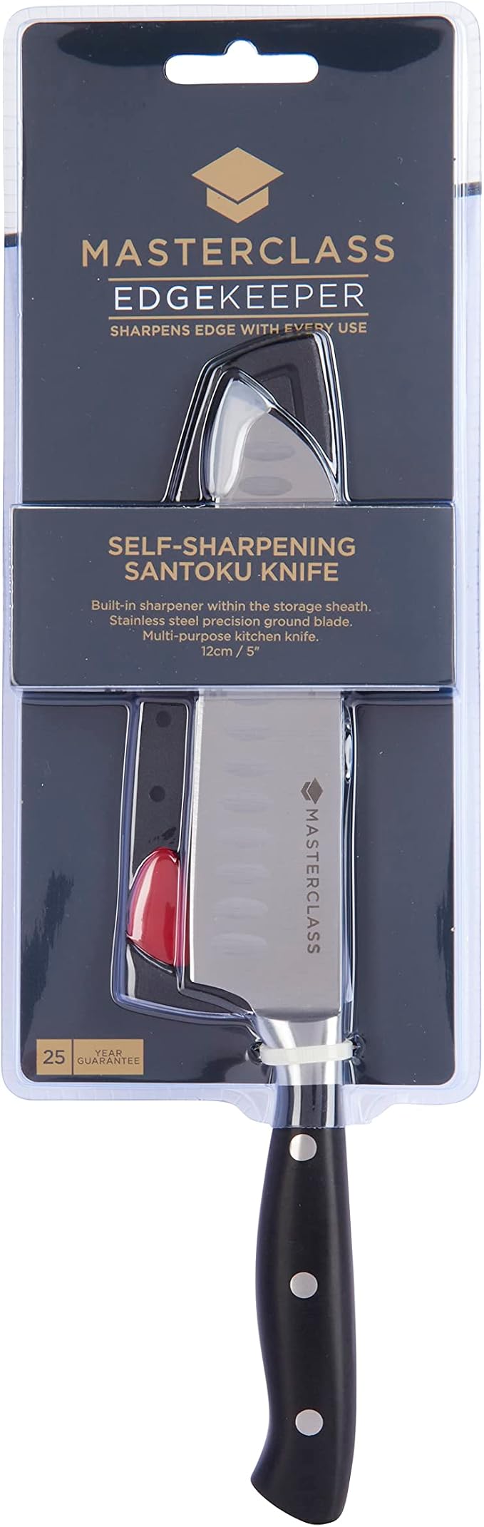 MasterClass Santoku Knife with EdgeKeeper Knife Sharpener Sheath, Stainless Steel, 14 cm