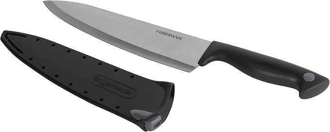 Farberware Edgekeeper 8-Inch and 3.5-Inch Kitchen Knife Set with Self-Sharpening Blade Covers, High Carbon-Stainless Steel, Razor-Sharp Chef and Paring Knives, Black