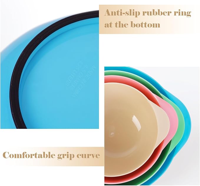 BoxedHome Classic Mixing Bowls Set of 4, BPA Free Plastic, Microwave Safe | 4.5, 3.5, 2.5 and 1.7 QT, Non-slip Base Large Non-toxic Nesting Bowl with Pour Spout, Dishwasher Safe, for Prep, Cooking