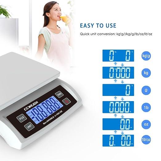 Digital Kitchen Scale 30KG/66LB, Stainless Bread Scale with LCD Display, Multi Unit Conversion for Baking、Supermarket＆ Express Delivery, Counting Scale (White)