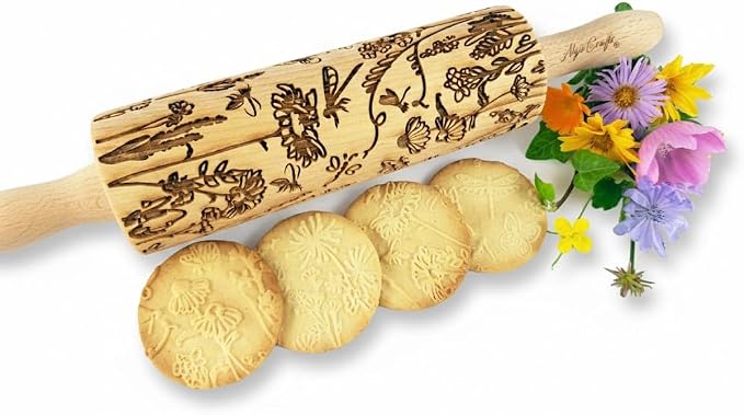 MEADOW Embossing Rolling Pin. Laser Engraved Rolling Pin for Pottery and Cookies by Algis Crafts
