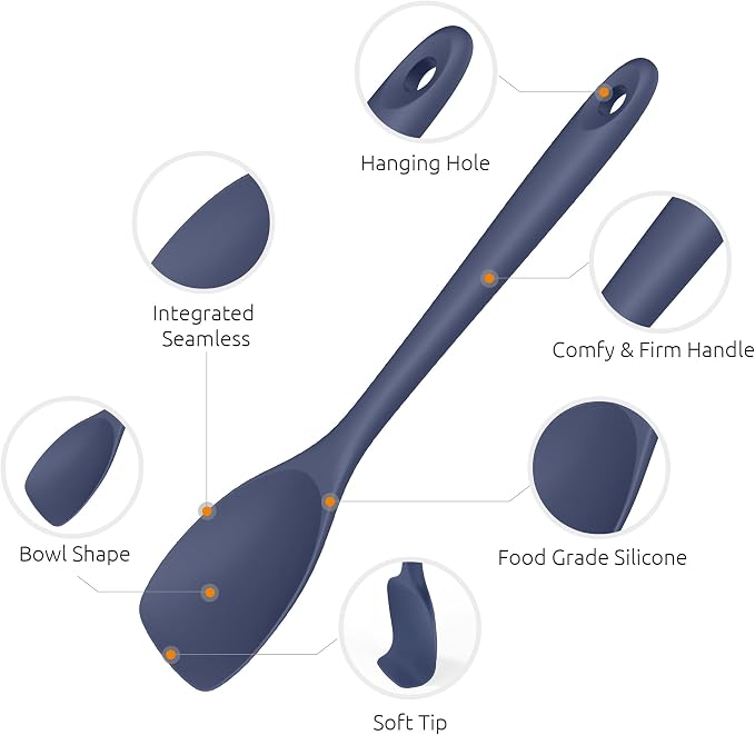 600ºF Heat Resistant Spatula Spoon: U-Taste Flexible Kitchen Scoop-Shape Cooking Spoonula, Serving Mixing Scraping Food in Non-Stick Pan Cookware, Seamless Multifunctional Utensil (Midnight Blue)