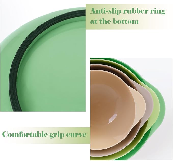 BoxedHome Classic Mixing Bowls Set of 4, BPA Free Plastic, Microwave Safe | 4.5, 3.5, 2.5 and 1.7 QT, Non-slip Base Large Non-toxic Nesting Bowl with Pour Spout, Dishwasher Safe, for Prep, Cooking