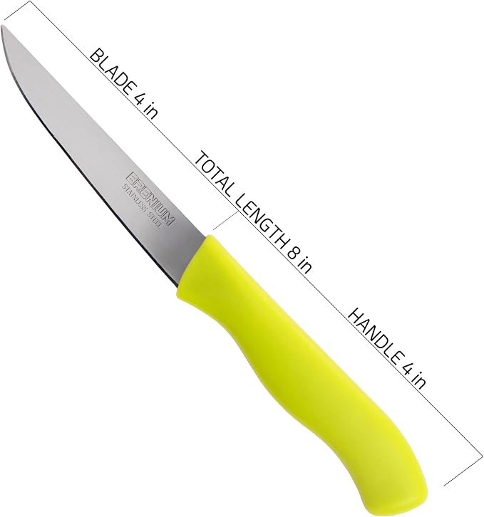 6-Piece Paring Knife Set – 4 Inch Razor Sharp Stainless Steel Spear Point Blades, Precision Fruit and Vegetable Cutting Knives, Ergonomic Non-Slip Handles – Green, Straight Edge