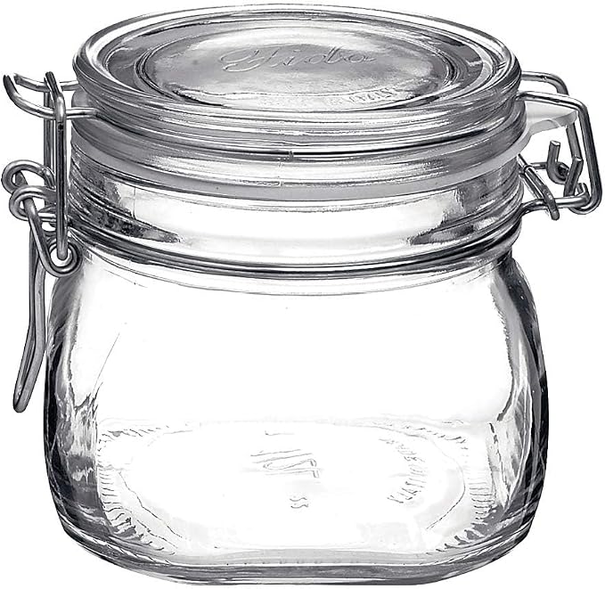 Bormioli Rocco Fido 17.5 Ounce Glass Storage Jars: Airtight Hinged Lid With Leak Proof Gasket, Wide Mouth Food Container - For Zero Waste Air Tight Preserving Jam, Spices, Coffee, Sugar & Herbs