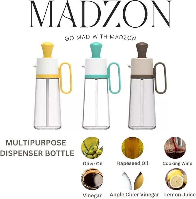 3-in-1 Olive Oil Dispenser Bottle for Kitchen with Brush and Straw Cleaner. Pour, Drizzle or Brush Vinegar, Soy Sauce and Cooking Oil Container. 18.6oz Glass Oil Cruet/Leakproof Spout (Brown)