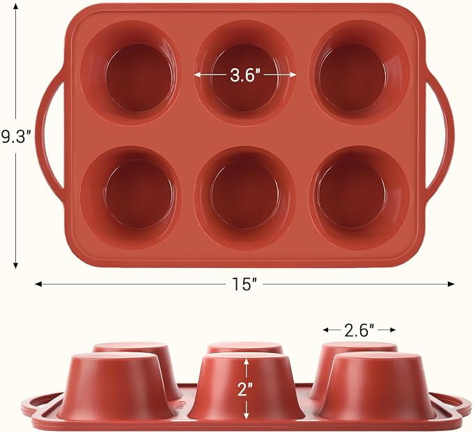 JOERSH Jumbo Muffin Pan with Metal Frame, 6 Cup Large Cupcake Mold with Handles, Non-Stick Silicone Baking Tray for Jumbo Muffin, Cupcake, Egg Bite
