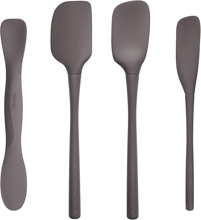 Tovolo Silicone Kitchen Utensils Set for Cooking and Baking, Flex Core Spatula Spoonula Jar Scraper and Scoop Spread, Nonstick Safe BPA Free Dishwasher Safe Silicone Cooking Utensils Set, Charcoal