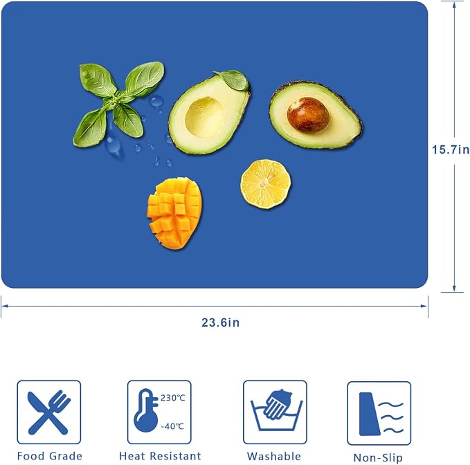 2 PCS Silicone Mats for Kitchen Counter, 23.6" by 15.7" Multipurpose Mat,Heat Resistant Nonskid Table Mat for Air Fryer to Site on, Countertop Protector Classic Blue