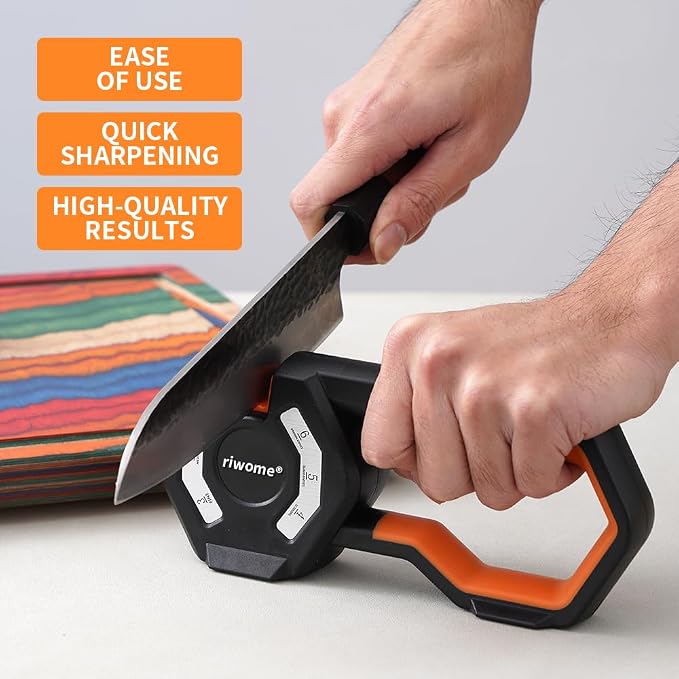 6-Stage Knife Sharpener - Premium Kitchen Knife Sharpeners - Adjustable Handheld Manual Knife Sharpeners for Kitchen Knives, Scissor and Chef Knife.Easy for beginners to use (ORANGE)