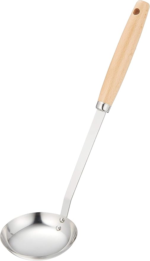 Endoshoji BOL6403 Professional Olive Ladle, Small, Stainless Steel, Natural Wood, Made in Japan