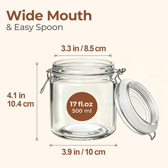 ComSaf 17 oz Overnight Oats Containers with Lids 6 Pack Wide Mouth | Meal prep, Sourdough starter, Fridge pickling, Pantry organization, Pickling fermenting, Clear glass