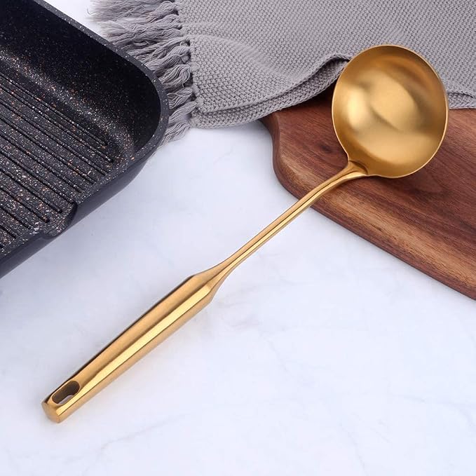 Soup Ladle, 304 Stainless Steel Soup Spoon with with Vacuum Ergonomic Round Handle,Durable & Sturdy Kitchen Ladle Spoon,Serving Ladle for Cooking,Portioning, Gravy,Sauces,12.67inch