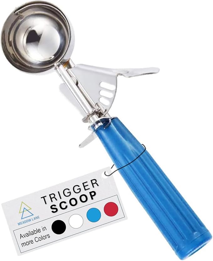Meadow Lane Trigger Scoop - #24 Size (2-in Diameter) 2.7 Tbsp Capacity, Stainless Steel, Portion Control, Ice-cream & Cookie Dough Scoop, Blue
