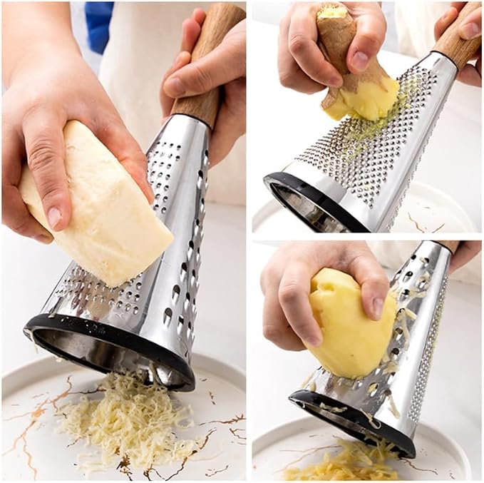 Kitchen Grater Potato Grater Fruit Chopper Home Tools Cheese Grater Vegetable Stripper Handle Cheese Graters Cone-Shaped Vertical Kitchen Accessory Wood