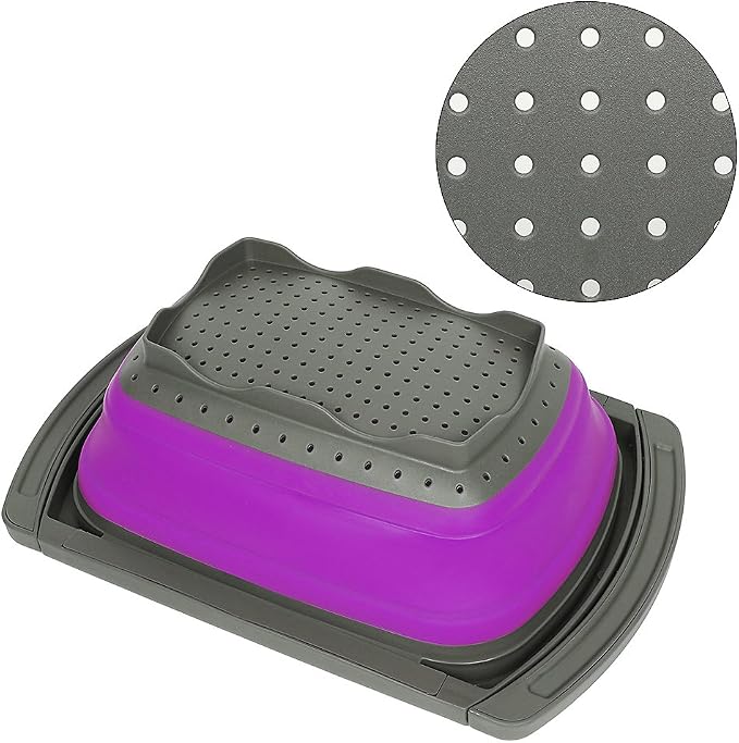 Qimh Collapsible Colander, Kitchen Colander Set Over Sink Strainer Veggies/Fruit Colanders Strainers with Extendable Handles, Dishwasher Safe Folding Strainer for Kitchen, 6-Quart, BPA Free