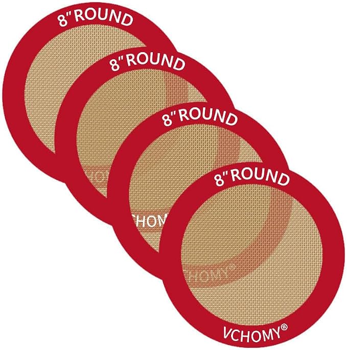 Silicone Baking Mats, Set of 4, Round dia 8 Inch, Non Stick, BPA Free, Baking Sheet Pan Liner for Cake,Pizza,Cookies,Macaron,Bread,Pastry,Toaster (Red, Round-dia 8 inch)