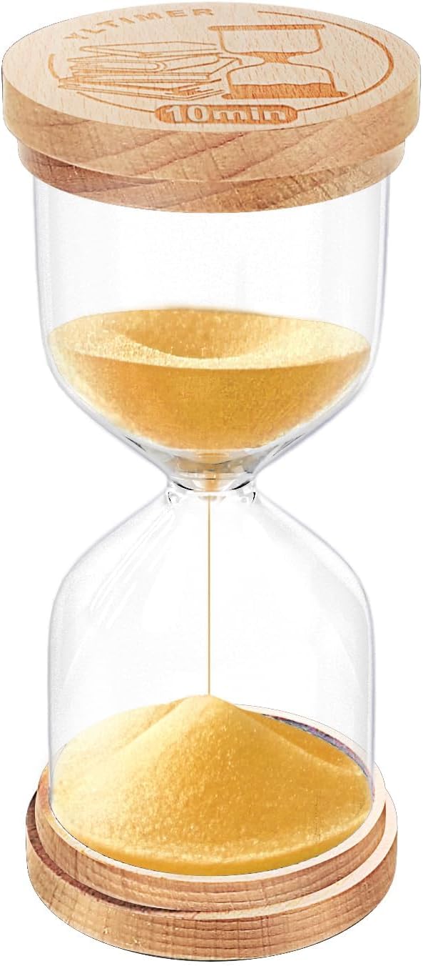 10 Minute Sand Timer, Beech Wood Gold Sand Clock for Kids, Small Hourglass, Sandglass 10 Min Hour Glass for Classroom,Game,Decorative,Desk (Gold)