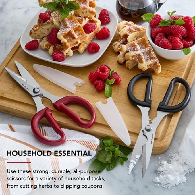 KitchenAid 2-Piece Multipurpose Shear Set – Versatile Scissors with Nutcracker, Bottle Opener, Ergonomic Handles with Protective Blade Covers