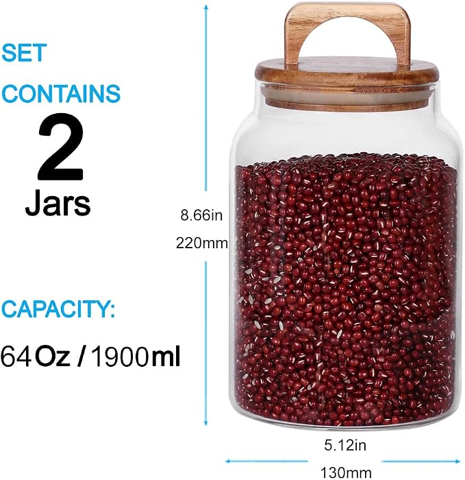 SAIOOL Canister Set of 2, Glass Kitchen Canisters