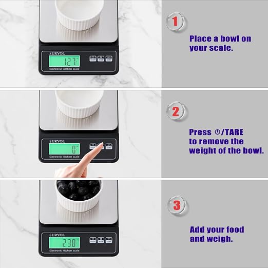 Digital Food Scale 0.5g/0.1oz Kitchen Scale - 11lb 5 Units Tempered Glass & Stainless Steel - Food Weight Scale Grams and Ounces for Cooking, Baking