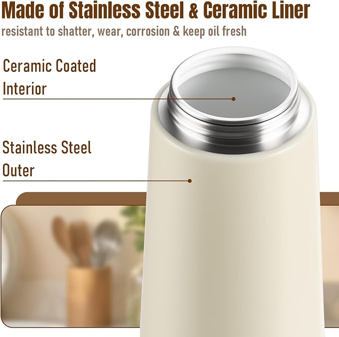 Baalaka Oil Sprayer for Cooking, Stainless Steel Dispenser, Black, 16 oz | Olive oil dispenser bottle sprays fine mist or pours smoothly; ceramic-coated inside for air fryer, BBQ, salads and baking.
