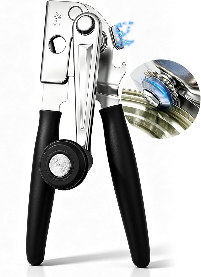 Commercial Can Opener Manual – Heavy Duty with Ergonomic Extra-Long Handle, Effortless for Seniors & Arthritis, Perfect for Large Cans, Restaurants, Home & Camping