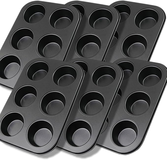 6 Packs Premium Steel Muffin Pan for Baking, Round Muffin Baking Pan, Baking Tray for Muffins, Cupcakes, Brownie(Black