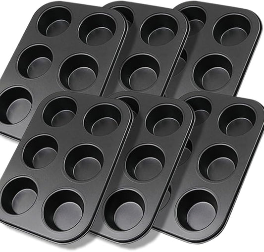 6 Packs Premium Steel Muffin Pan for Baking, Round Muffin Baking Pan, Baking Tray for Muffins, Cupcakes, Brownie(Black