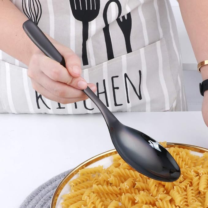 Buffet Serving Spoons, Stainless Steel 10 Inch Black Plated Server Set of 2, Large Salad Serverware Utensils, Dishwasher Safe