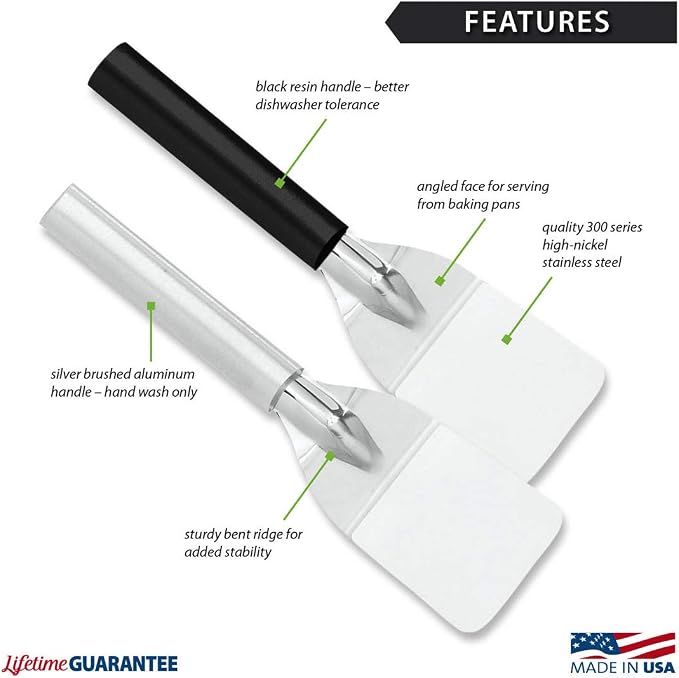 Rada Cutlery Spatula (W214), 3.38" x 2" Stainless Steel Face, Black Handle, Pack of 2