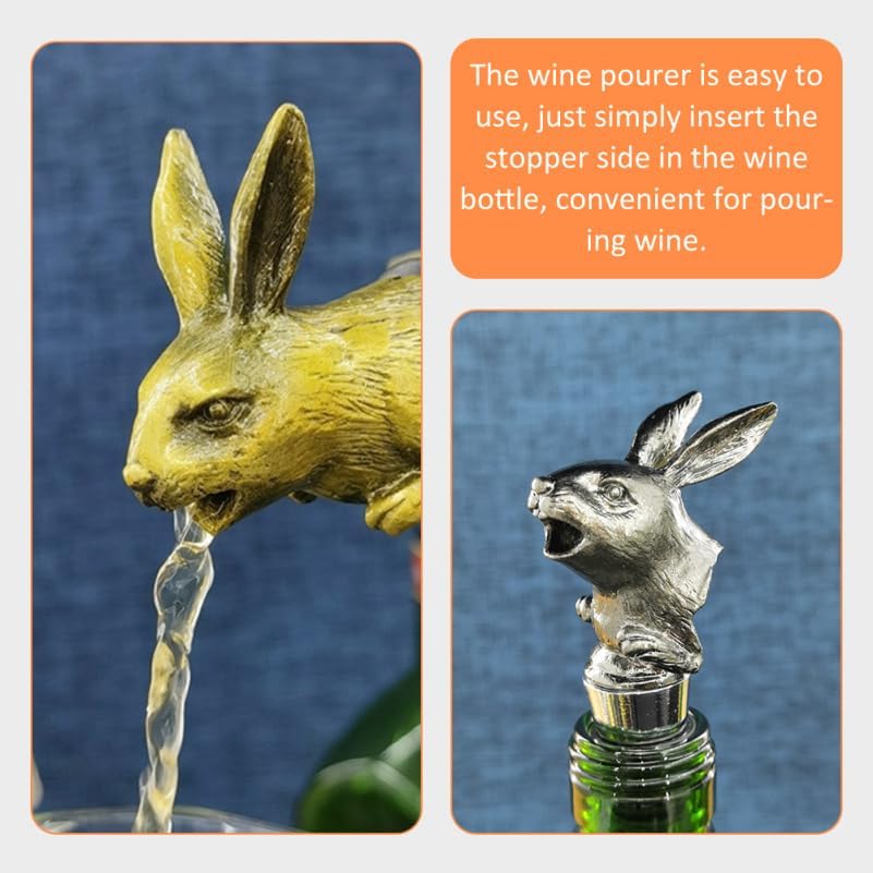 Garneck 2Pcs Easter Rabbit Head Pour Spouts for Bottles Stainless Steel Animal Bar Bottle Pourer Unique Bunny Design Wine Pourers for Easter Spring Wedding Party