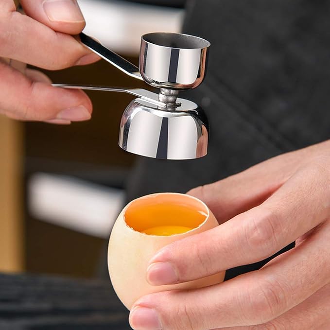 Stainless Steel Egg Cracker Separator, Topper & Opener for Raw, Soft or Hard Boiled Eggs