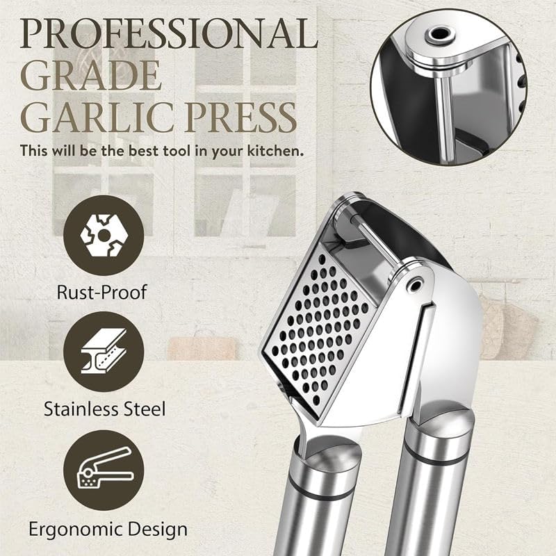MAMALADY Garlic Press Stainless Steel Set Professional Grade Garlic Press Mincer Peeler Dishwasher Safe
