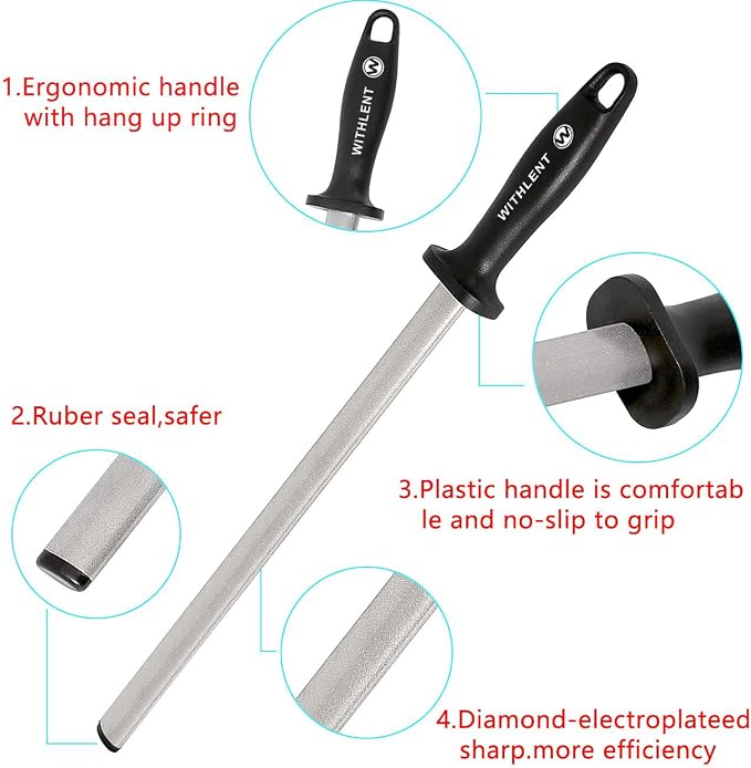 Diamond Sharpening Steel - 12 inch Knife Sharpener for Master Chef, Ideal for Kitchen Knife, Cooking Knife, Butchers and Japanese Knife, Home Gourmet Blade Sharpening Stick