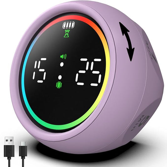 Pomodoro Timer Cube, Desk Timer for Productivity with 1, 5, 10 Min Preset Countdown, Stopwatch and Custom Countdown, for Kids, ADHD, Study, Work, Fitness, Cooking (Purple)