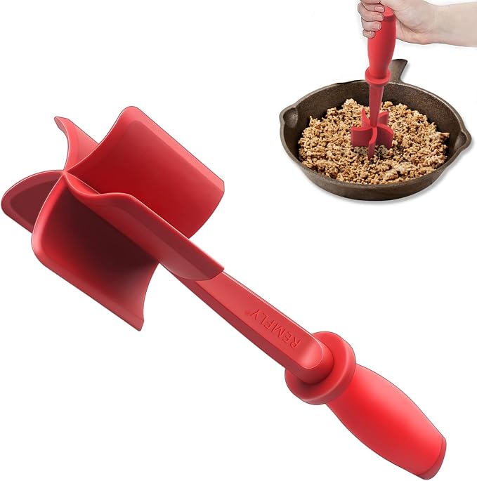 Meat Chopper, Multifunctional Hamburger Meat Chopper, Professional Heat Resistant Nylon Meat/Potato Masher - Safe for Non-Stick Cookware, Chop, and Stir Meat Masher Tool, Red.