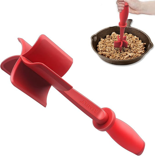 Meat Chopper, Multifunctional Hamburger Meat Chopper, Professional Heat Resistant Nylon Meat/Potato Masher - Safe for Non-Stick Cookware, Chop, and Stir Meat Masher Tool, Red.