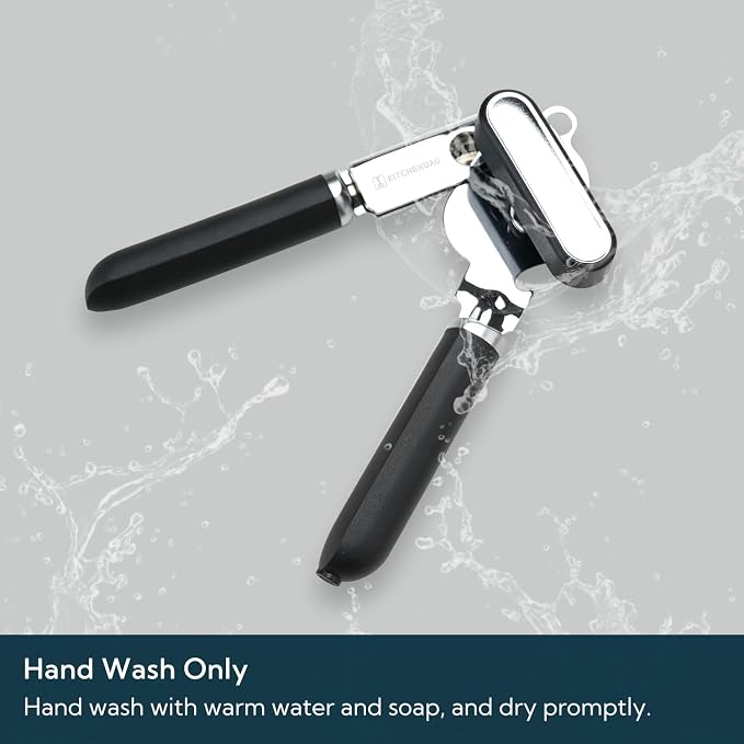 KITCHENDAO Manual Can Opener, Super Sharp Sandvik 12C27 Blade, Handheld Can Opener with Magnet, Smooth Edge Cut, Soft Grip, Oversized Knob for Seniors & Arthritis, Easy to Use, Black