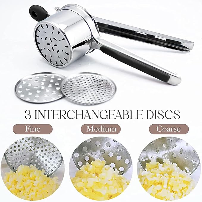 Stainless Steel Potato Ricer With 3 Discs, Heavy Duty Potato Ricer for Mashed Potatoes, Large Capacity Potatoes Masher and Rice-r Kitchen Tool(COLOR:Black)