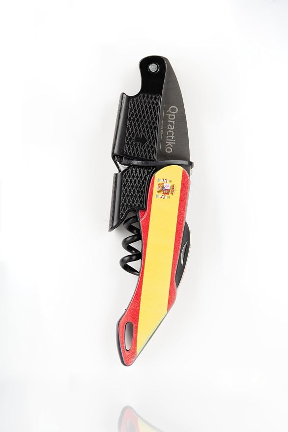 Two-Stroke Corkscrew | Spain Flag Design | Teflon Spiral for Easy Cork Removal | Stainless Steel & ABS Plastic | Professional & Home Use, Black/White