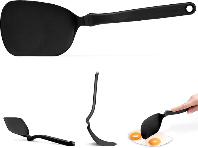 Dreamfarm Chopula Non-Stick-Safe Super-Flexible Sit-Up Spatula with Strong Flat Edge to Separate Food - 12" Black | Non-stick cookware safe, heat resistant, thin, flexible flipper, turner and food chopper with sit-up, no-mess handle, 12"