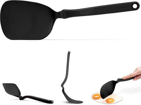 Dreamfarm Chopula Non-Stick-Safe Super-Flexible Sit-Up Spatula with Strong Flat Edge to Separate Food - 12" Black | Non-stick cookware safe, heat resistant, thin, flexible flipper, turner and food chopper with sit-up, no-mess handle, 12"