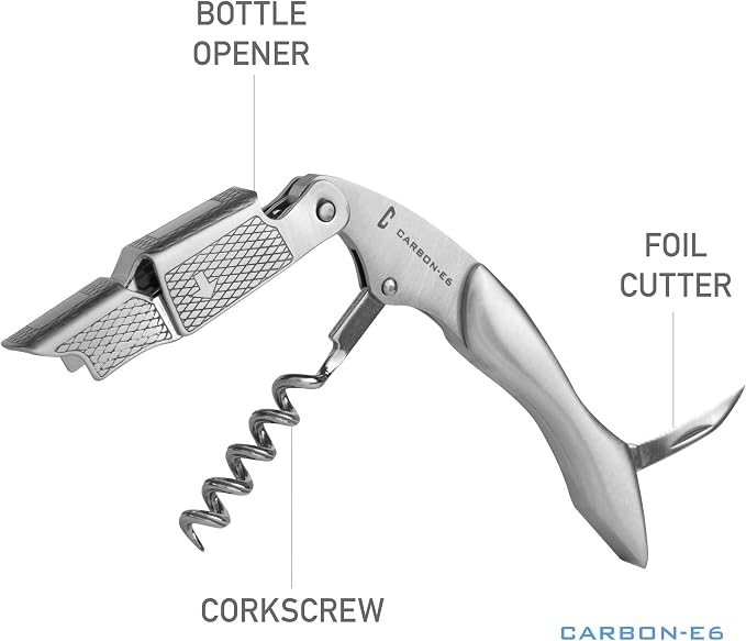 [3-Pack] CARBON-E6 Premium-Grade Waiter's Corkscrew Wine Bottle Opener (The ultimate wine key for bartenders, servers, sommeliers, connoisseurs, enologists, and all wine enthusiasts)