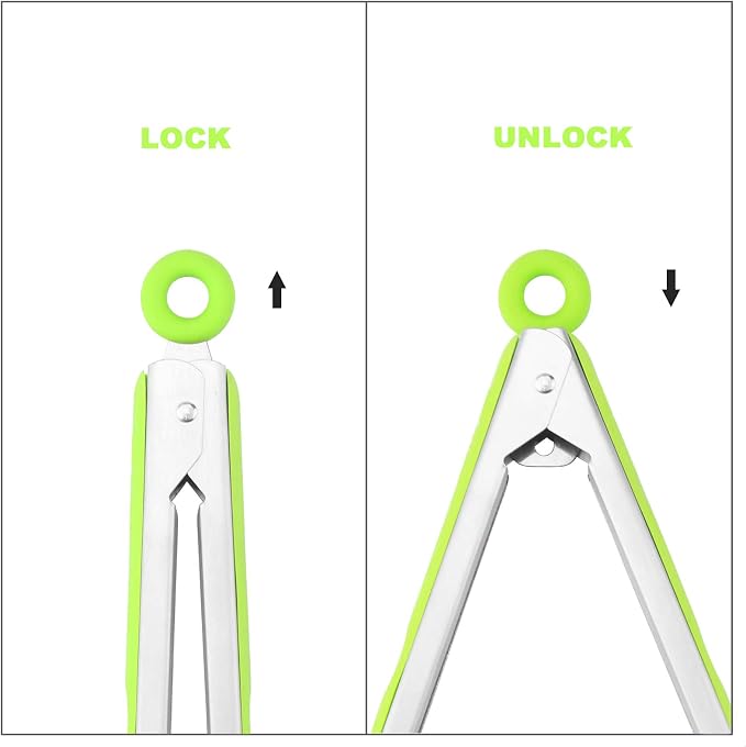 3 Pack Green Kitchen Tongs, Premium Silicone BPA Free Non-Stick Stainless Steel BBQ Cooking Grilling Locking Food Tongs, 9-Inch 10-Inch & 12-Inch