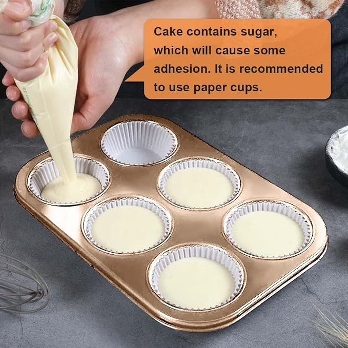 2 Packs Premium Steel Muffin Pan for Baking, Round Muffin Baking Pan, Baking Tray for Muffins, Cupcakes, Brownie(Gold, 6 Cup)