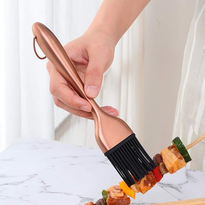 2 Pack Grill Basting Brush with 2 Pack Back Up Silicone Brush Heads, No Shed Bristles Stainless Steel Handles Heatproof Rust Resistant, Pastry Brushes for Kitchen Cooking BBQ (Rose Gold)