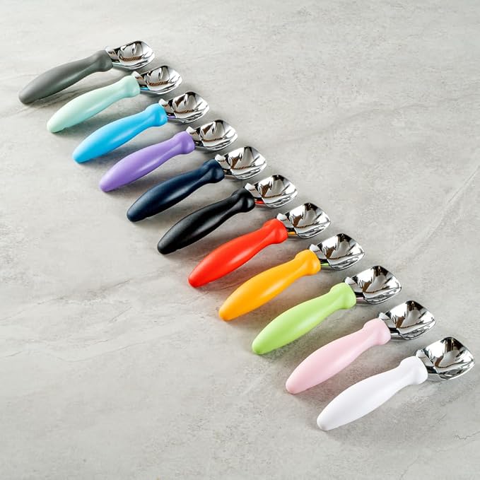 Restaurantware Comfy Grip 7.9 x 2 Inch Kitchen Ice Cream Scoop 1 Heavy-Duty Ice Cream Disher - Ergonomic PP Handle Dishwashable Black Metal Ice Cream Spade With Lid Opener Notch Multi-Use