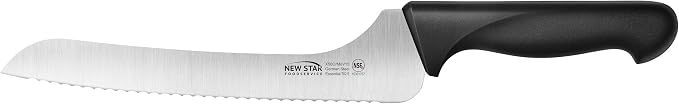 New Star Foodservice Essential 9-Inch Offset Serrated Bread Knife, German Steel